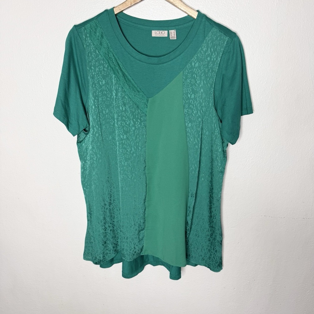 Logo By Lori Goldstein Green Mixed Material T-Shirt Pockets Women's Large